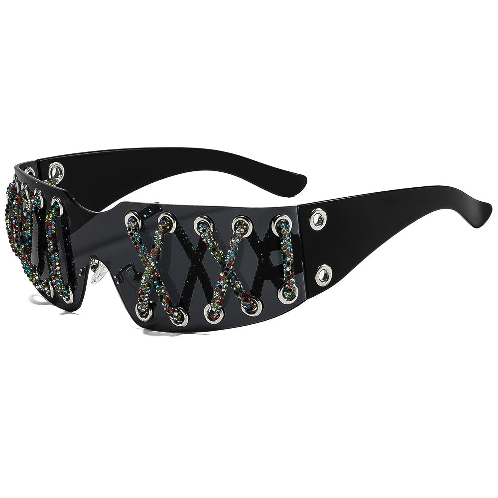 Women futuristic design sunglasses with unique decor Bowlift