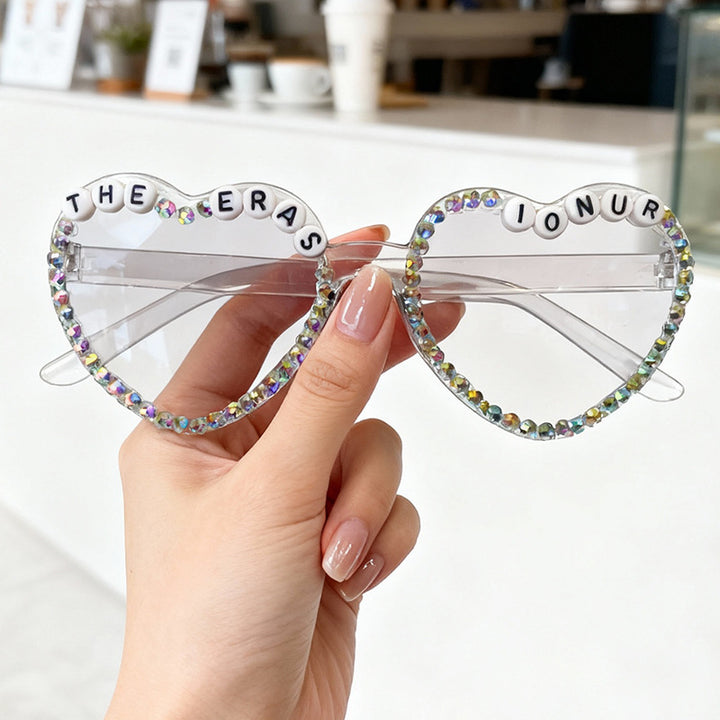Heart-Shaped Rhinestone-Embellished Sunglasses Bowlift 1787141205