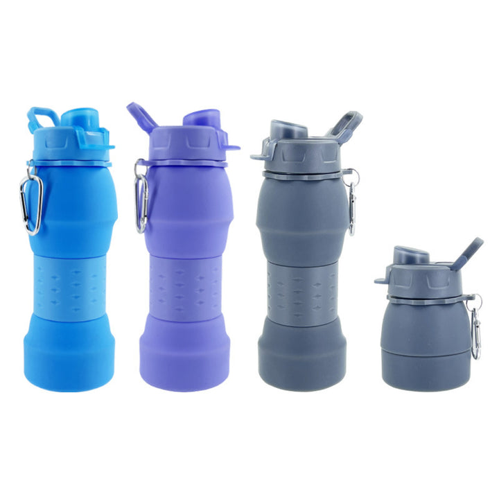 Unisex Silicone Water Bottle with Carabiner Hook and Folding Mechanism Bowlift