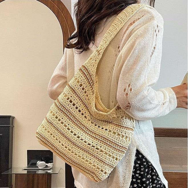 Hand-knitted shopping bag with air stitch pattern Bowlift