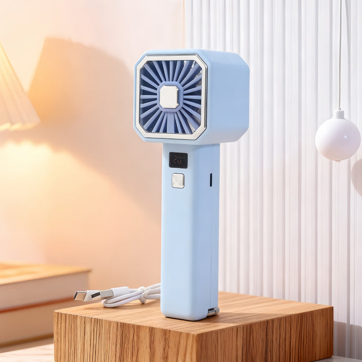 Women's Portable Handheld Fan with LCD Display and USB Charging Function Bowlift