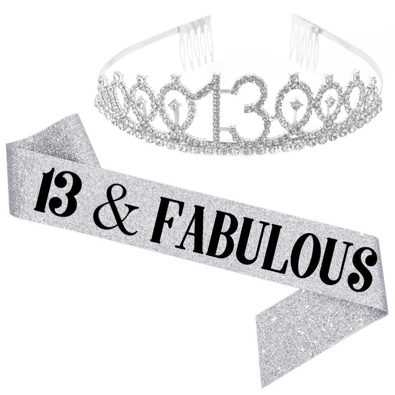 Girl Glittering Birthday Crown and Sash Set Bowlift