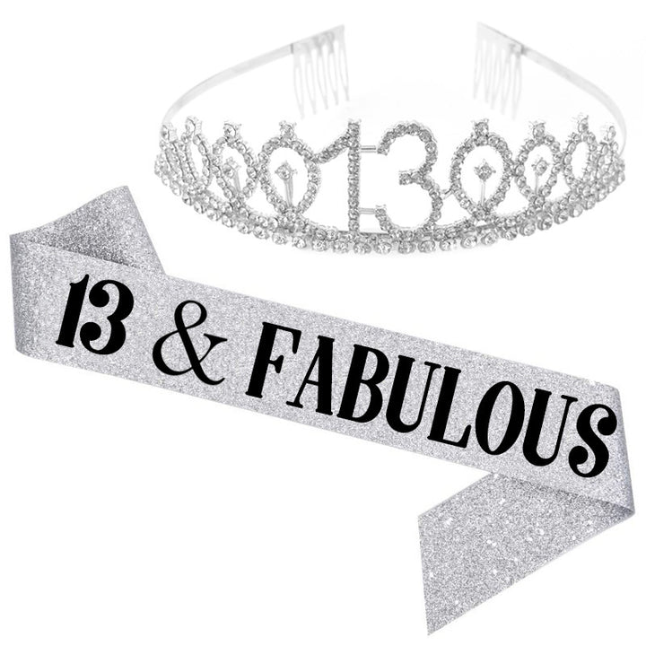 Girl Glittering Birthday Crown and Sash Set Bowlift