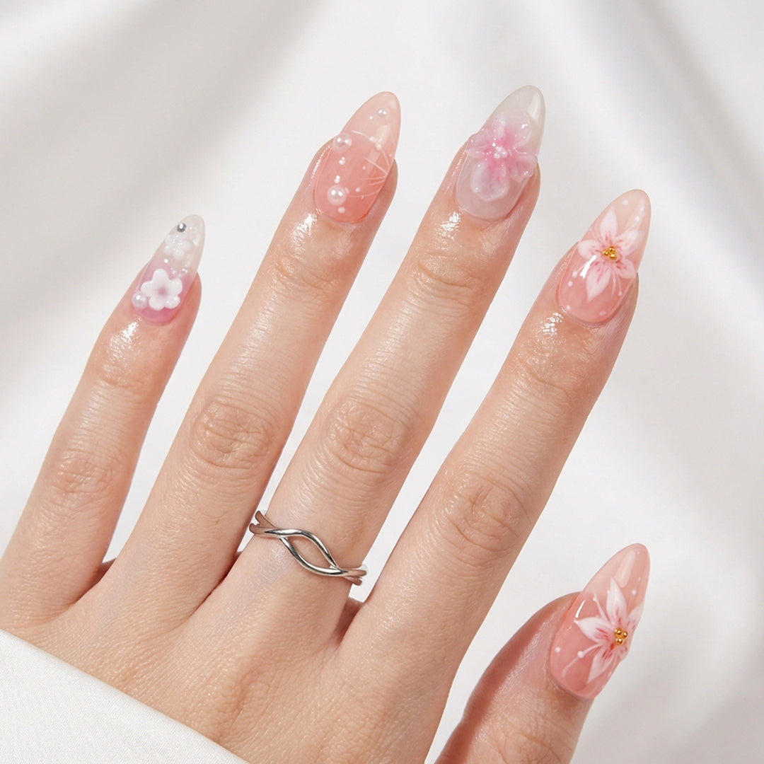 Artistic and creative nail extensions with floral accents Bowlift