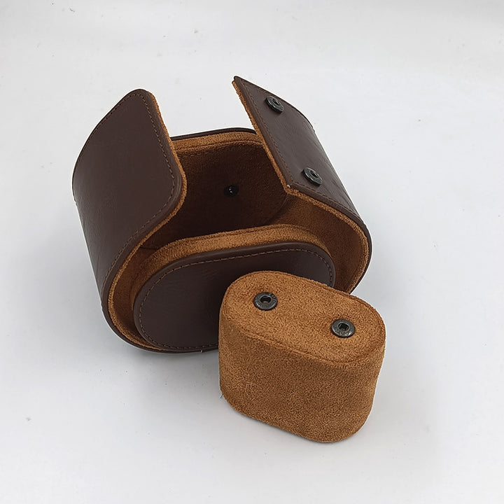 Compact Leather Travel Watch Roll Case with Snap Closure Bowlift