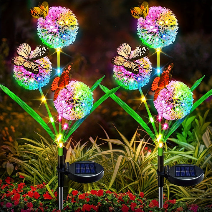 Solar Dandelion Orb Garden Stake Lights With Butterfly Accent And Dusk-To-Dawn Sensor Bowlift