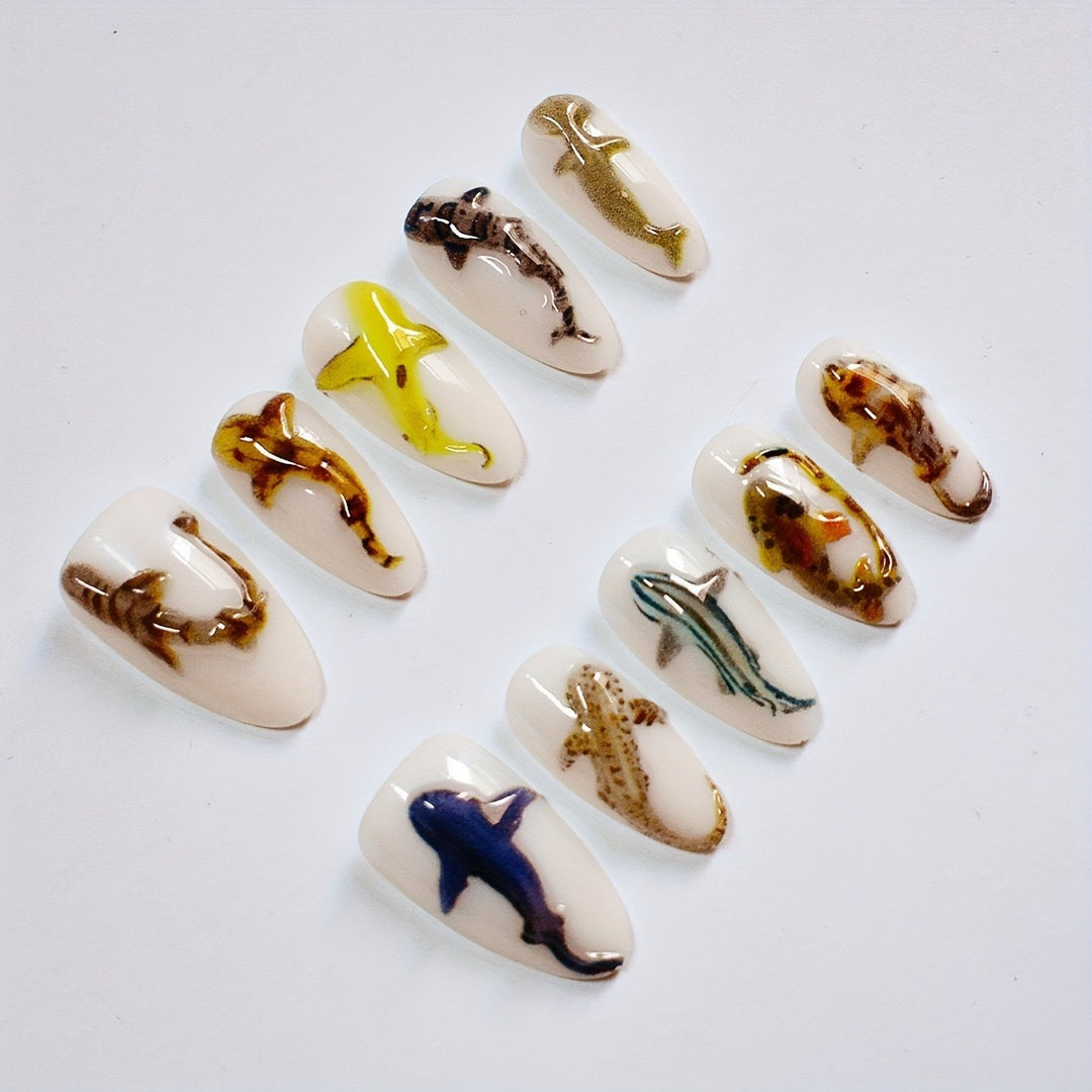 Artistic Shark-Themed Nail Art Extensions Bowlift