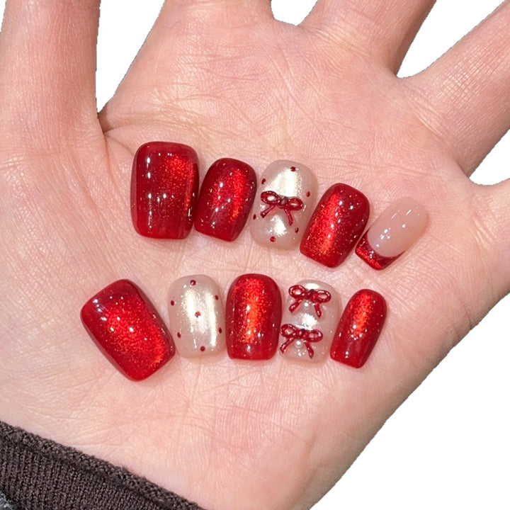 Elegant Artificial Nail Set with Decorative Bow Accents Bowlift