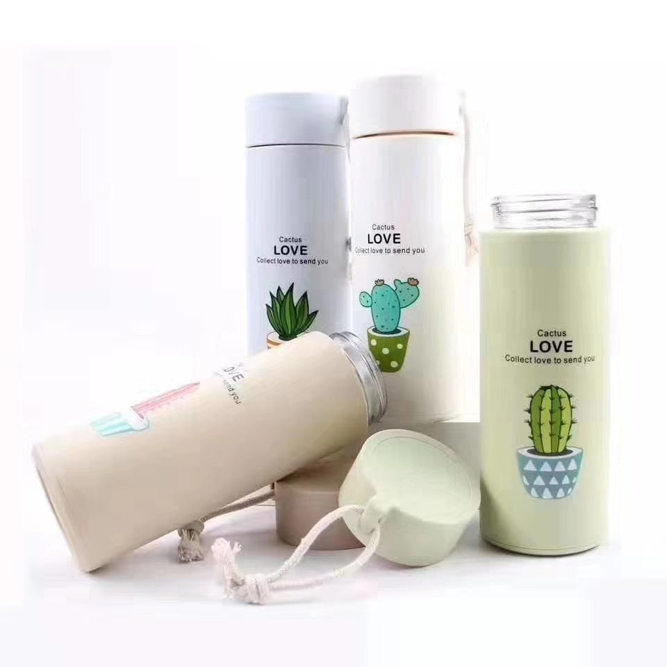 Ladies thermo-insulated drink bottle with creative cactus designs Bowlift