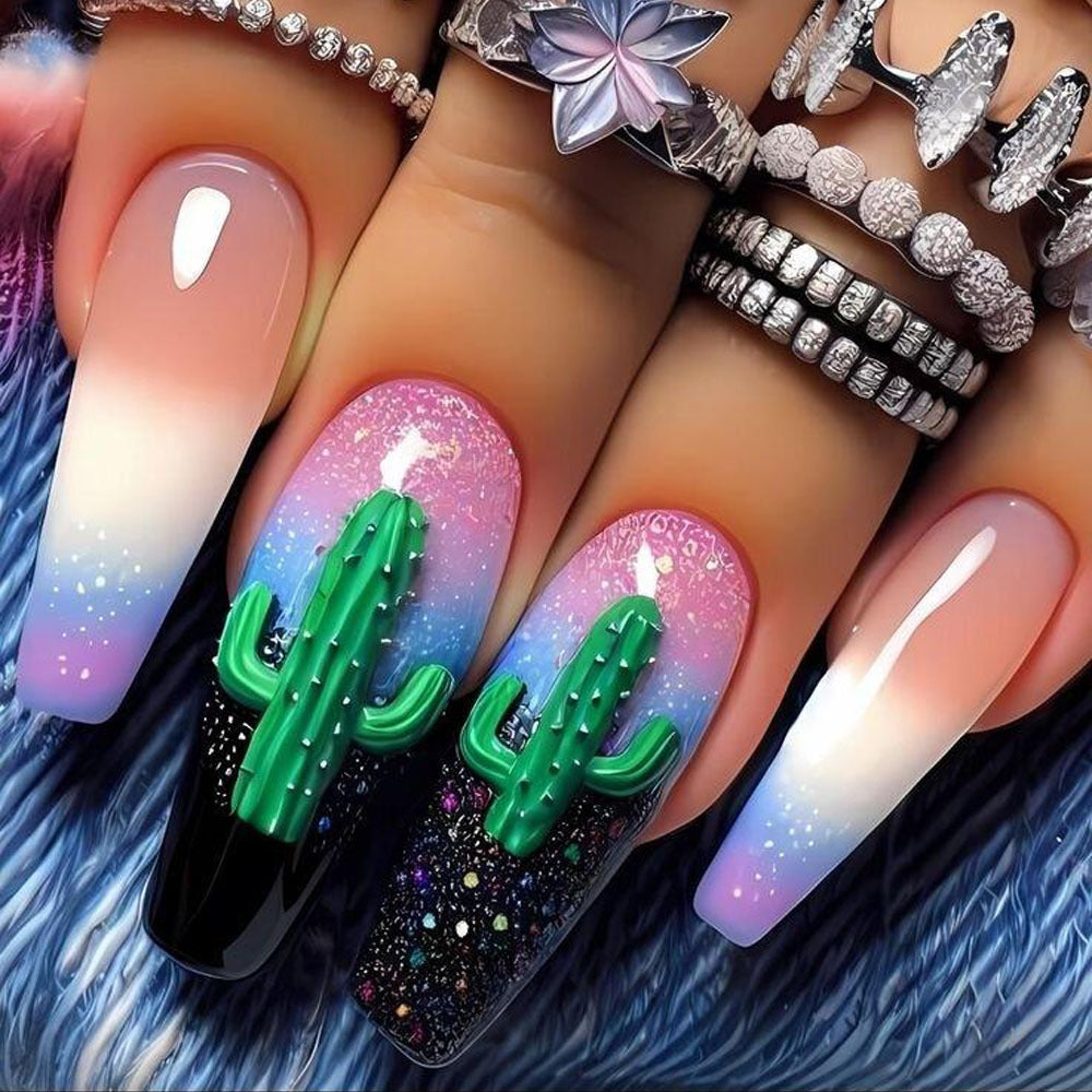 Creative Nail Art with Cactus Design Bowlift