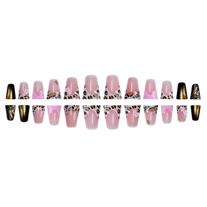 Decorative Press-On Nail Art with Floral and Leopard Accents Bowlift