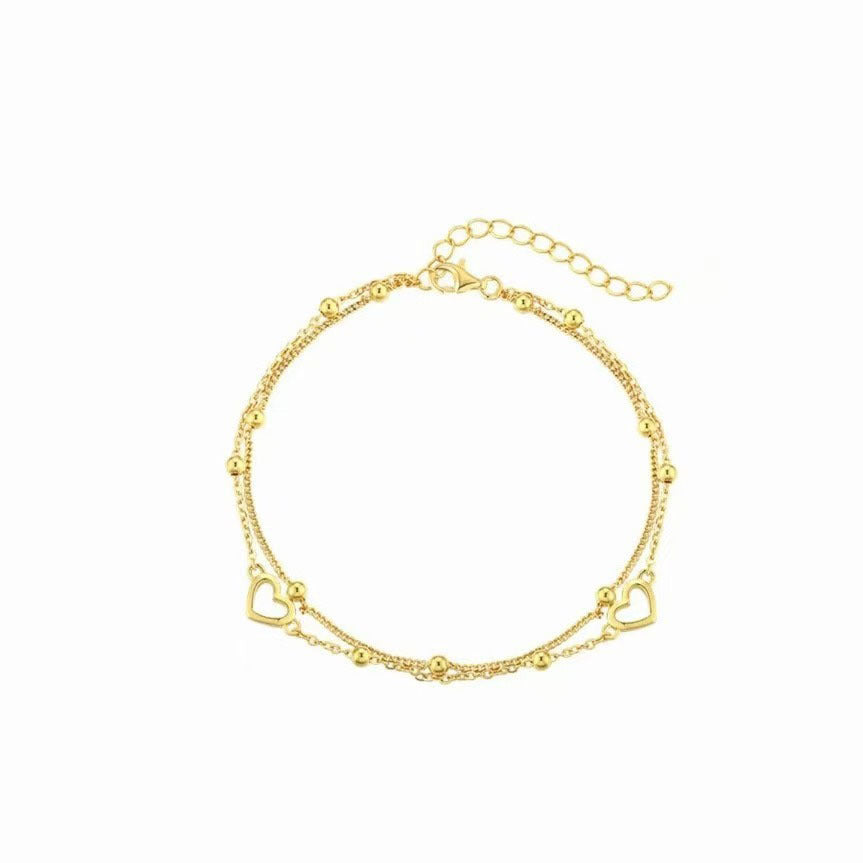 Heart Charm Layered Bracelet Bowlift