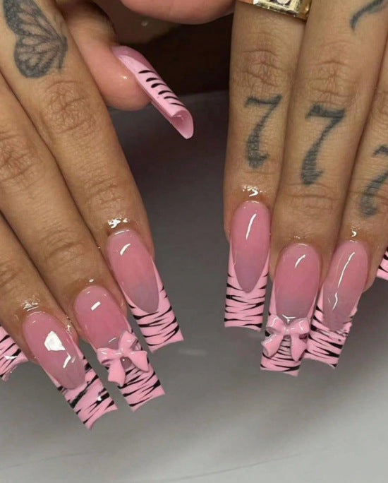 Artistic Zebra Print Nail Extensions Bowlift