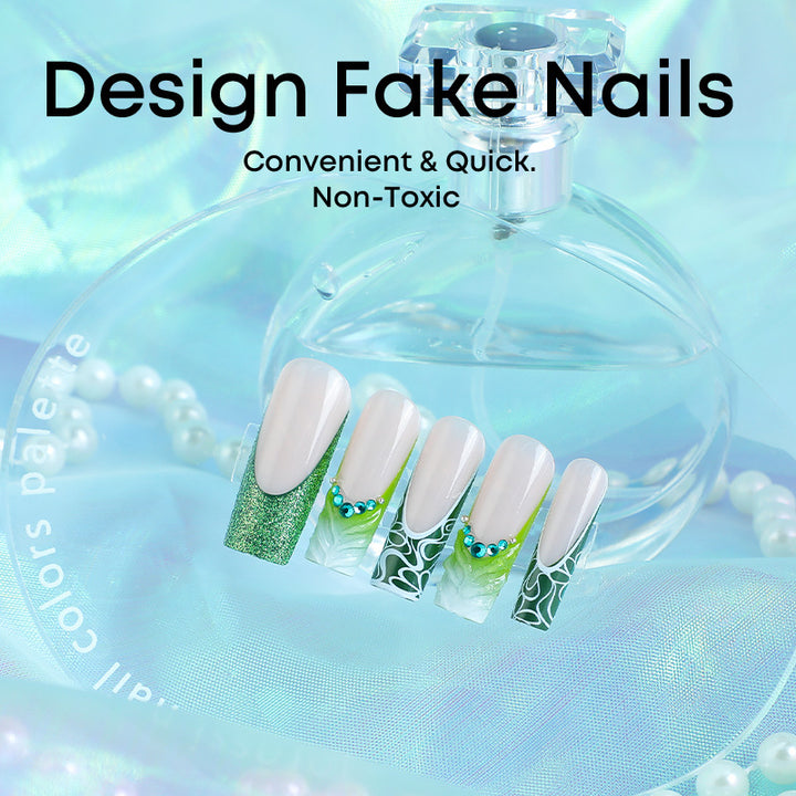 Artificial nail set with elegant glitter and specific designs Bowlift