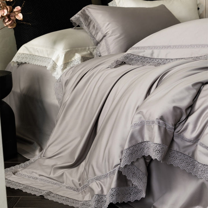 Luxury Lace-Edged Cotton Sateen Duvet Cover Set