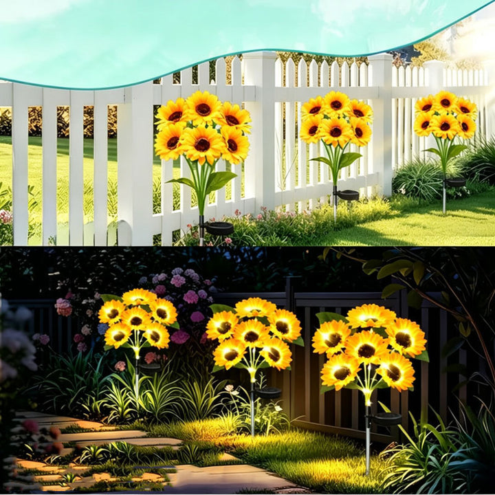 Solar-Powered LED Sunflower Garden Stake Lamp With Waterproof Panel And Adjustable Stem Bowlift