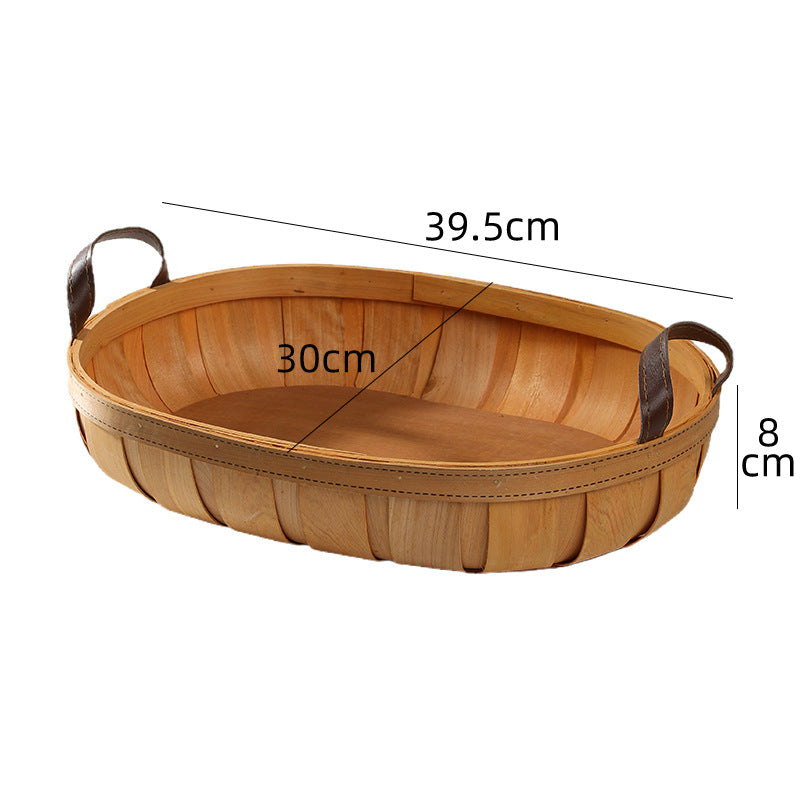 Handcrafted Oval Serving Tray with Leather Handles Bowlift