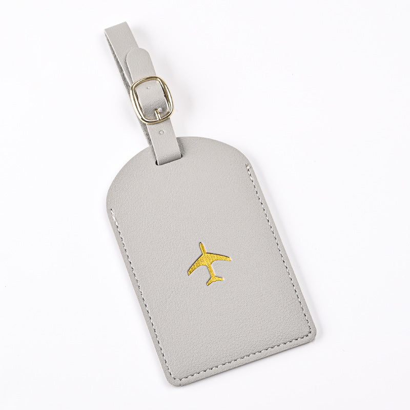 premium leather luggage tag with adjustable buckle strap and embossed airplane Bowlift