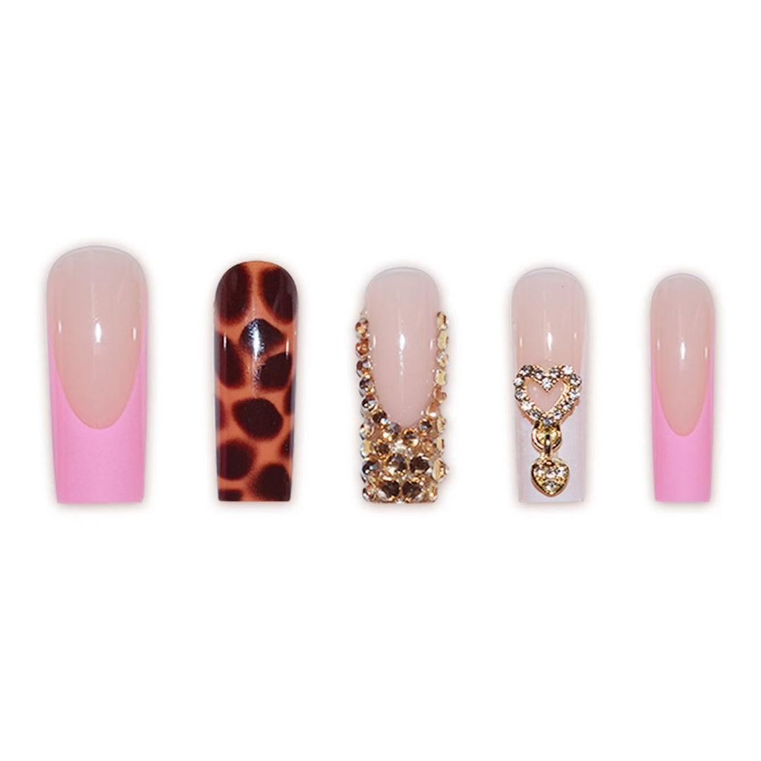 Glamorous Decorative Long Press-On Nails with Metallic Accents Bowlift