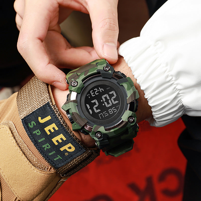 Rugged Digital Sport Watch with Shockproof Case, LED Display and Silicone Strap Bowlift