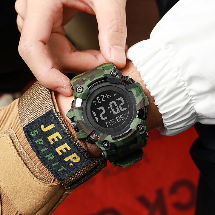 Rugged Digital Sport Watch with Shockproof Case, LED Display and Silicone Strap Bowlift