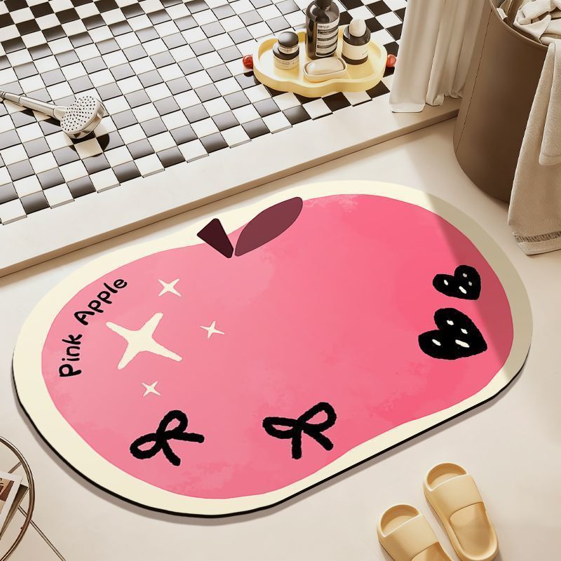 Cartoon Apple-Themed Bath Mat