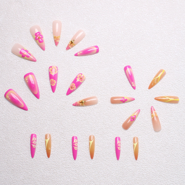 Artificial nail set with floral and abstract designs Bowlift