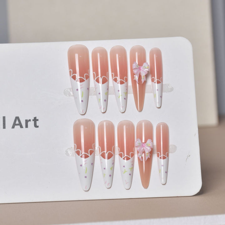 Artistic Floral Press-On Nail Design Bowlift