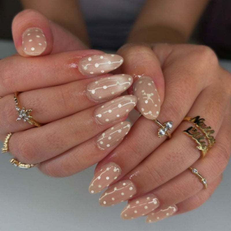 Artistic Press-On Nail Set with Polka Dot Design Bowlift 1787225399