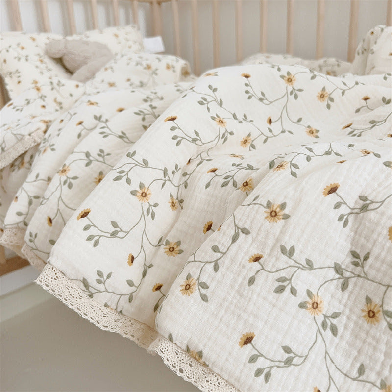 Unisex Breathable Muslin Blanket with Floral Ruffle Design Bowlift