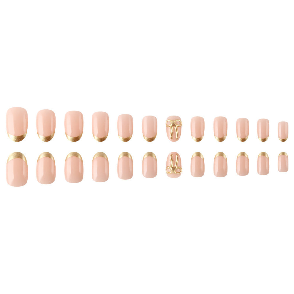 Elegant Gold-Trimmed Press-On Nail Art Bowlift
