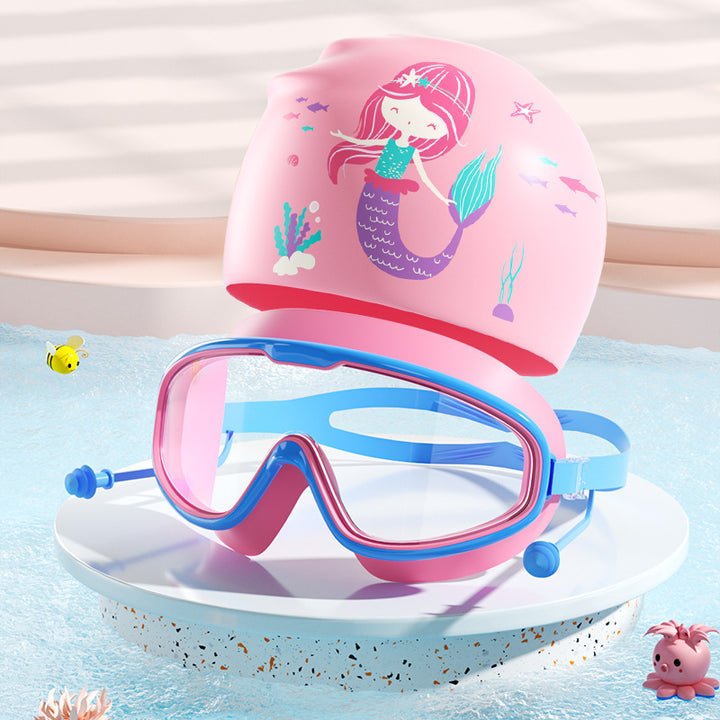 Kids Dinosaur-Themed Swim Mask and Cap Set Bowlift
