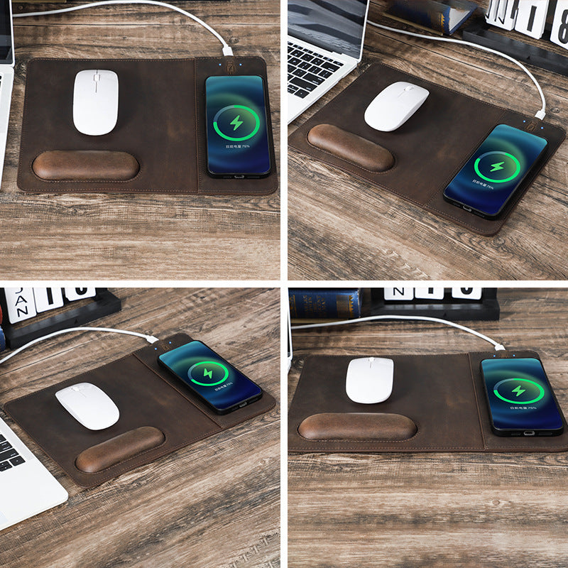 Leather Wireless Charging Desk Mat with Ergonomic Wrist Rest Bowlift