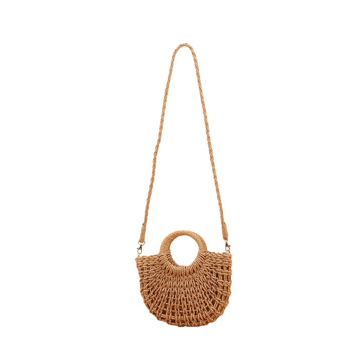 Shoulder bag made of woven natural material with round opening Bowlift
