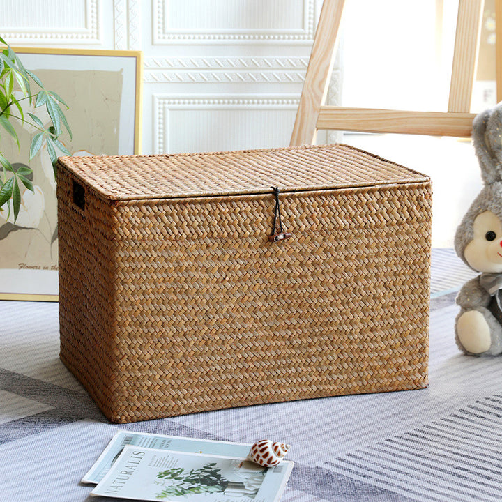 Rectangular Woven Storage Chest with Lid Bowlift