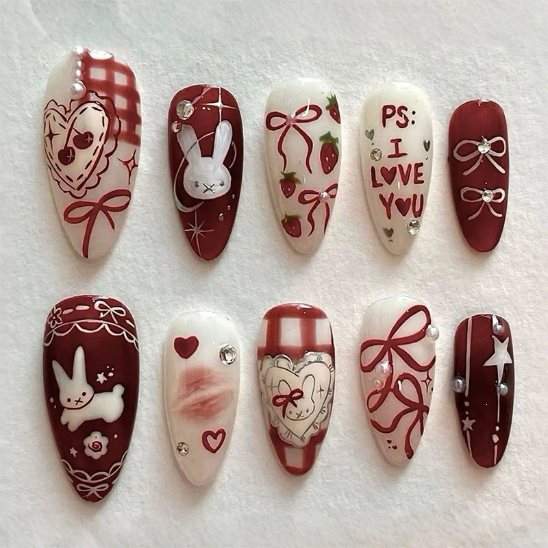 Creative Nail Art Set with Romantic Heart and Animal Designs Bowlift