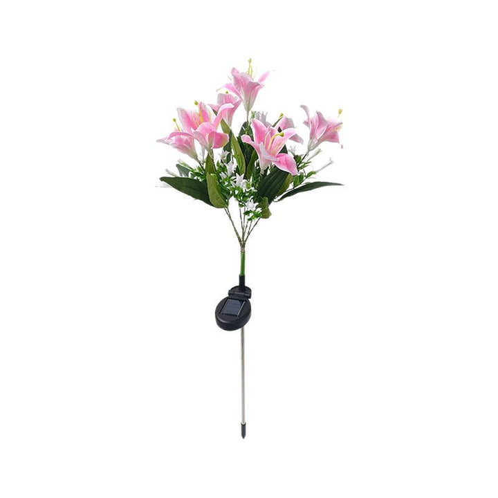 Solar Powered Artificial Lily Garden Stake Lights With Warm LED Fairy String Bowlift
