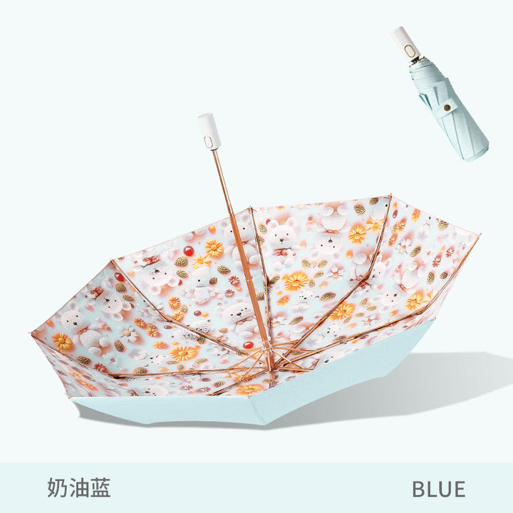 Ladies Folding Umbrella with Cute Animal Design Bowlift