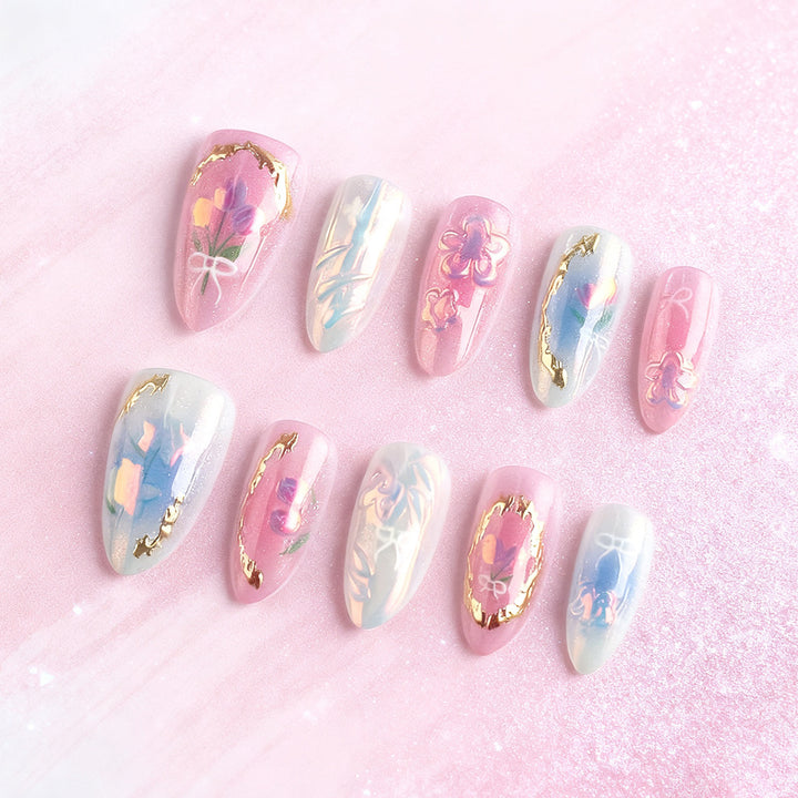 Artistic Floral Press-On Nail Art Bowlift