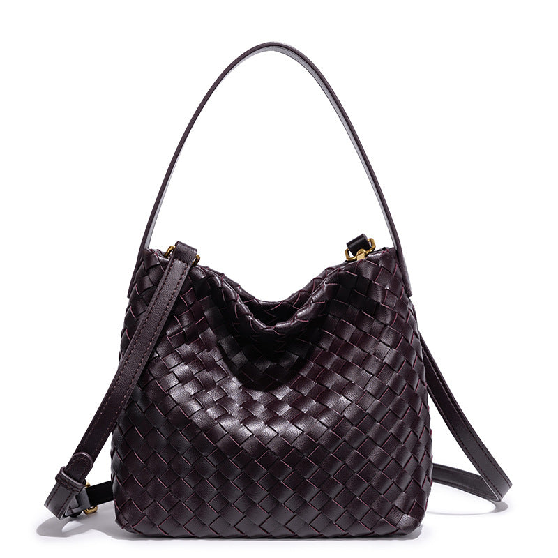 Elegant Woven Leather Shoulder Bag Bowlift