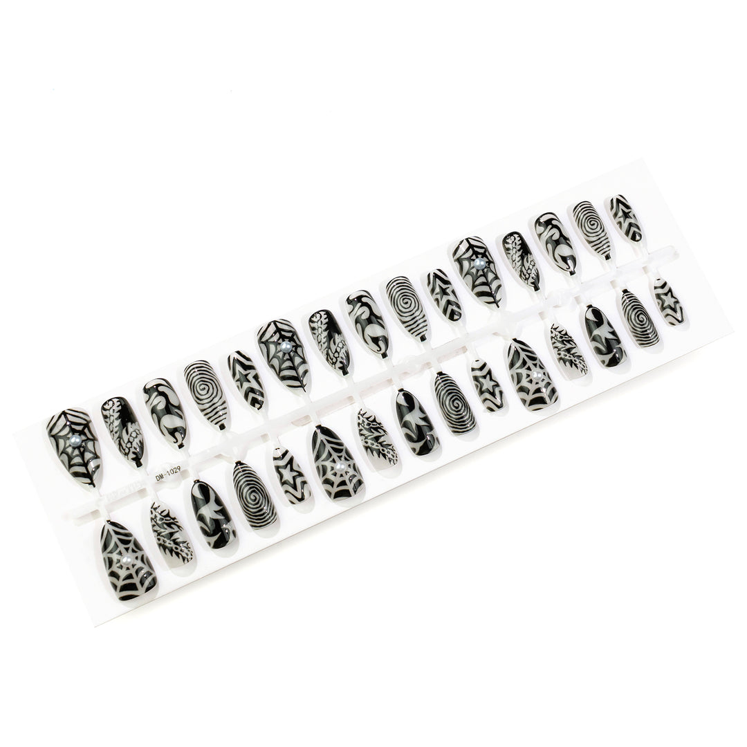 Artistic Press-On Nail Art Set with Abstract Designs Bowlift