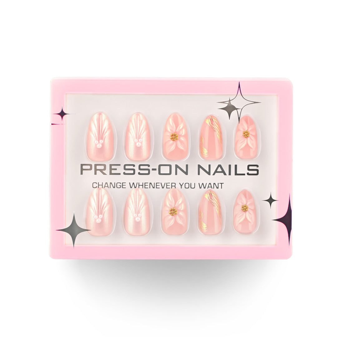 Artificial Press-On Nails with Elegant Flower Design Bowlift
