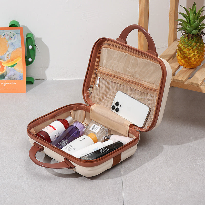 compact hardshell vanity travel case with molded ribbed exterior cushioned organizer panels and dual-lock zipper Bowlift