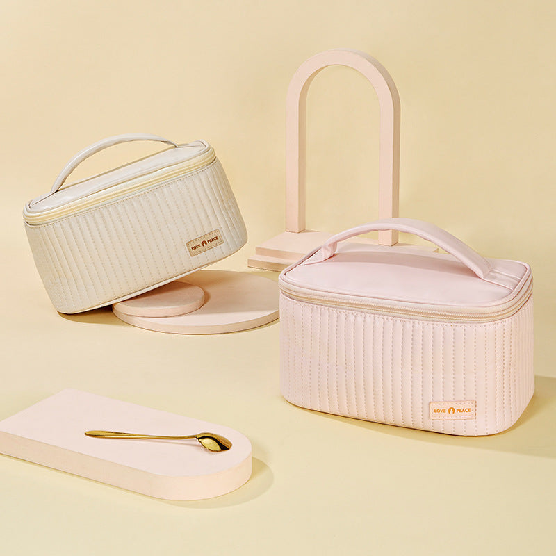 Elegant Quilted Makeup Storage Case Bowlift