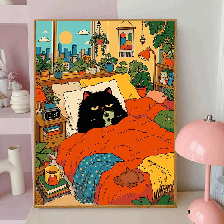 Playful Cat-Themed Decorative Wall Canvas Art Bowlift
