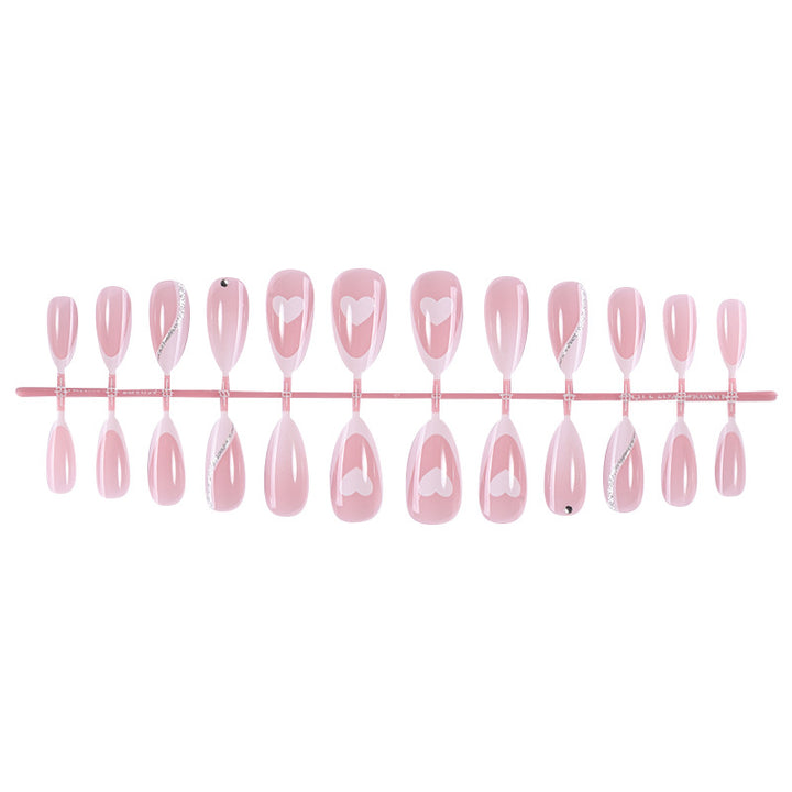Versatile Press-On Nail Set with Heart and Glitter Accents Bowlift