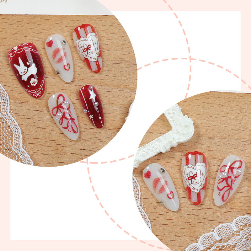 Nail art set with cute bunny and heart designs Bowlift