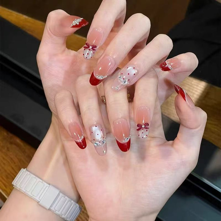 Artistic Gem-Accented Press-On Nail Extensions Bowlift