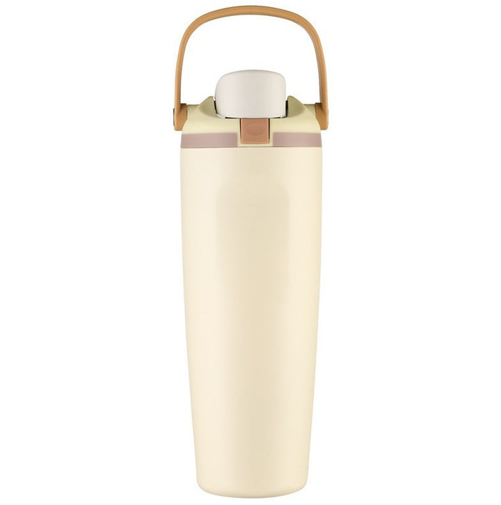 Unisex double-walled vacuum drinking bottle made of stainless steel with one-handed click closure and carrying handle Bowlift