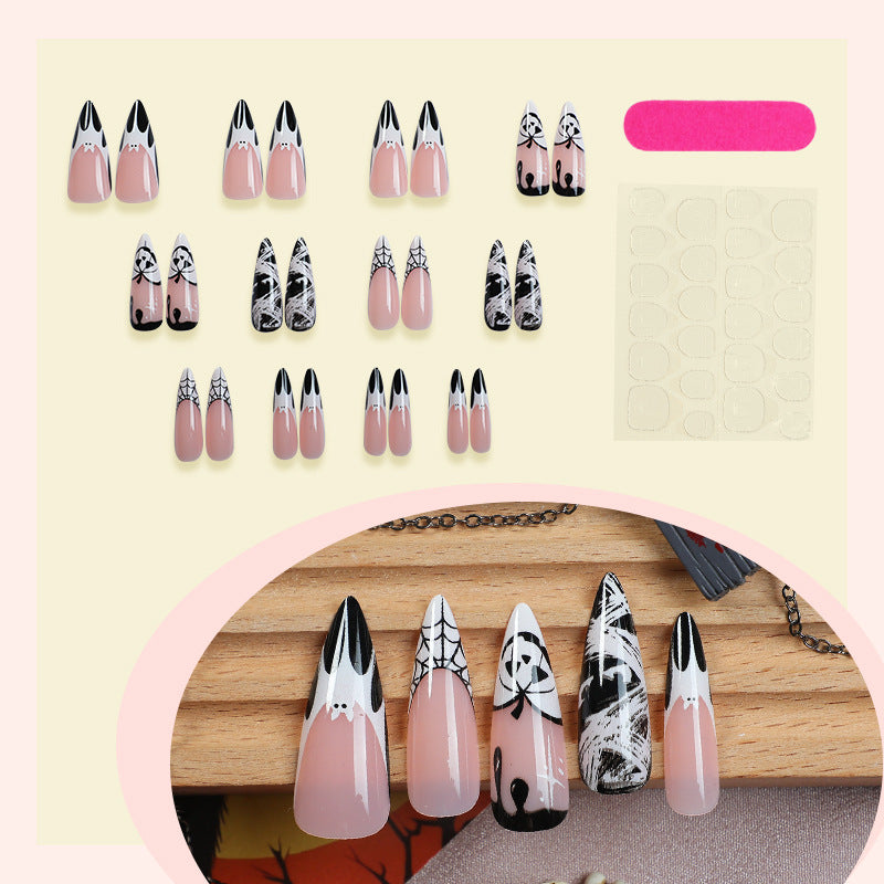 Artistic Halloween-Themed Press-On Nail Art Set Bowlift